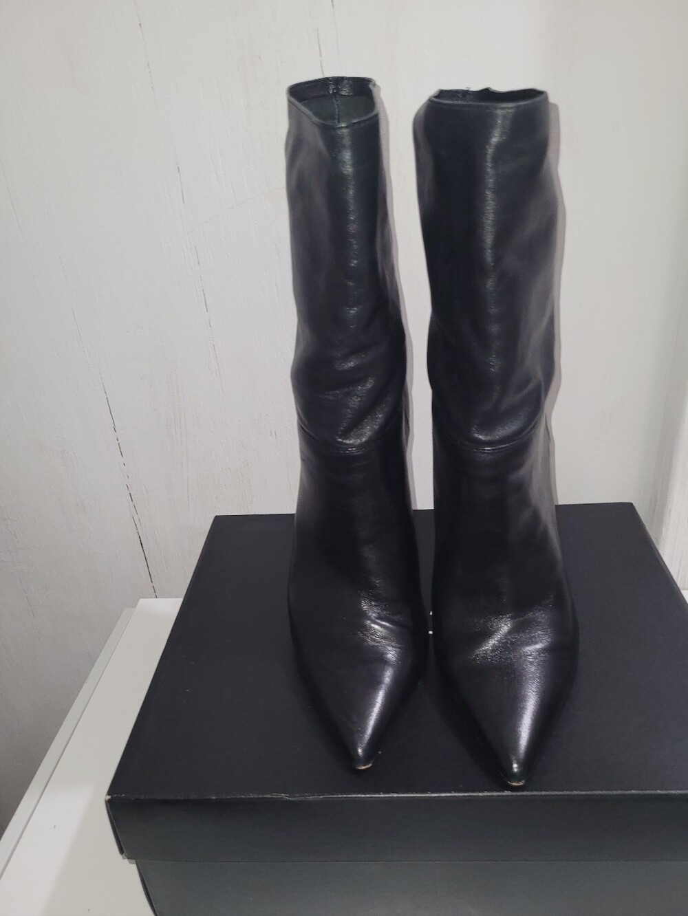 Kenneth Cole Black Leather Pointed Toe Mid-Calf Boots